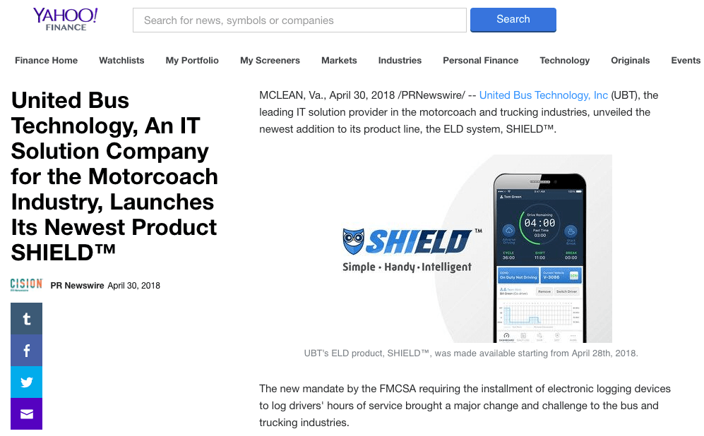 United Bus Technology, An IT Solution Company for the Motorcoach Industry, Launches Its Newest Product SHIELD™